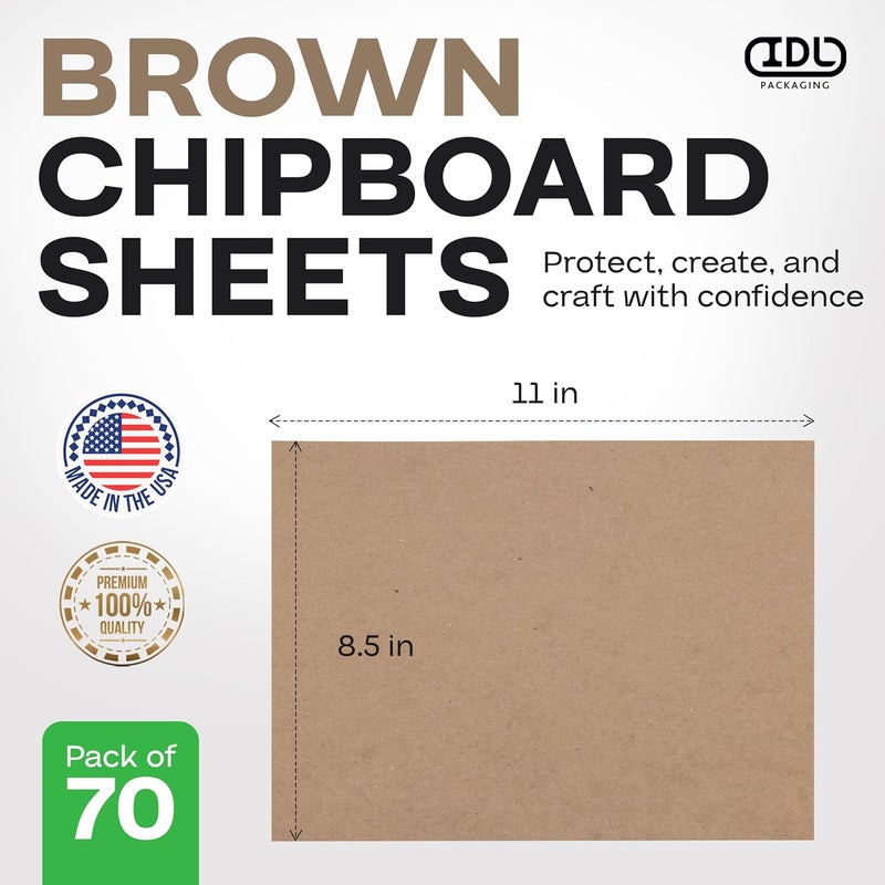 IDL Packaging أوراق لوح رقائقي 8.5" × 11"، عبوة من 70 - أوراق كرتونية مصنوعة في الولايات المتحدة للتزيين، الإطارات - ورق كرتوني بني بسماكة 0.022" - وسادات لوح رقائقي للحرف، مشاريع DIY - Image 2
